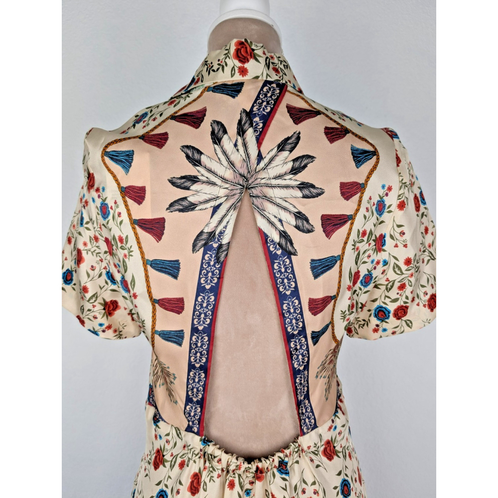 Sandro Ayeon Open Back Floral Silk Twill Mini Shirt Dress Sz 8 Western Boho - Picture 6 of 15